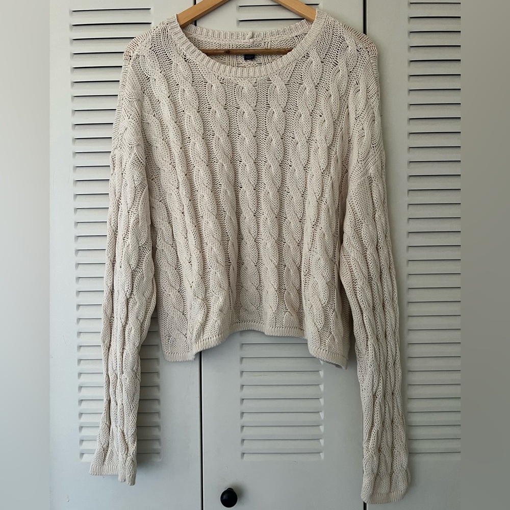 American Eagle Outfitters Cream Cable Knit Sweater